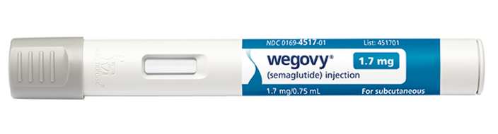 Official blue-label Wegovy pen product shot.
