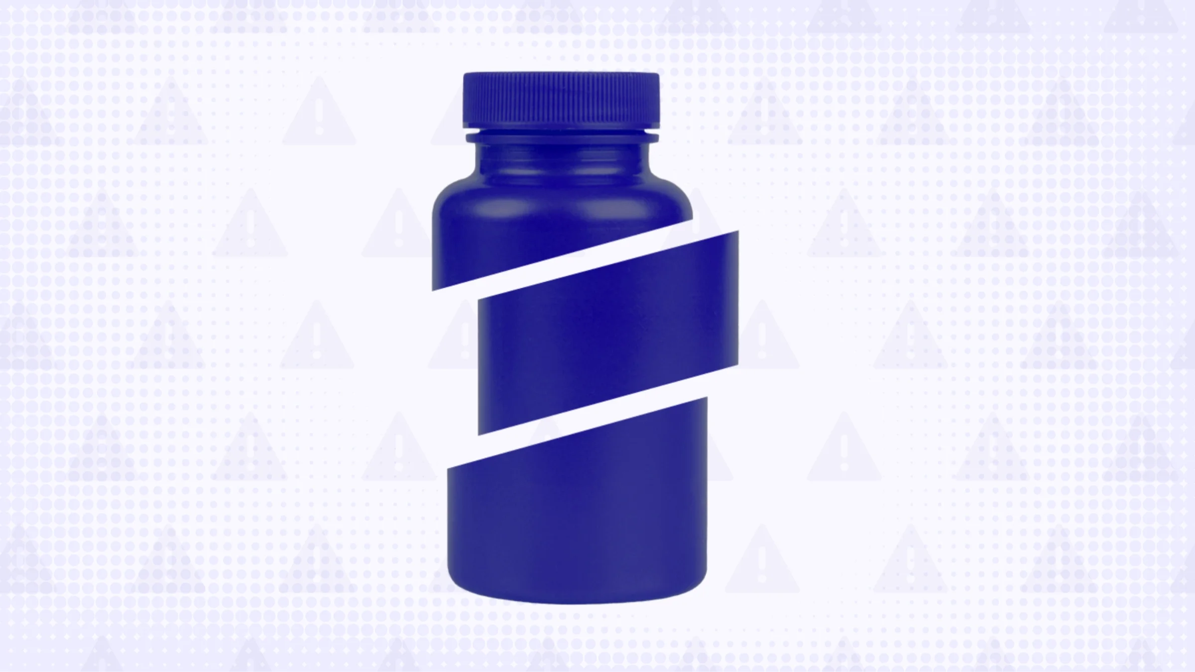 A photo of a dark blue pill bottle is cut into thirds. 