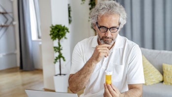 Health: Lisinopril: man reading Rx label 1337780933