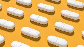 Sulfamethoxazole/Trimethoprim: Interactions: white oblong pill pattern on orange yellow background-1365123555