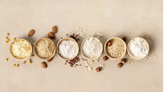 Celiac disease: different bowls of various flours 1350910661