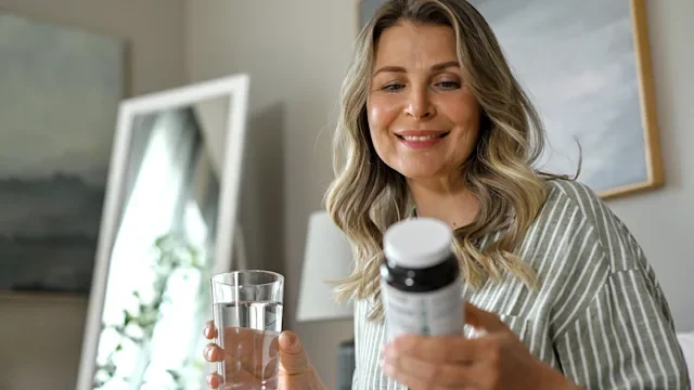 Supplements and herbs: woman reading pill bottle 2278410518