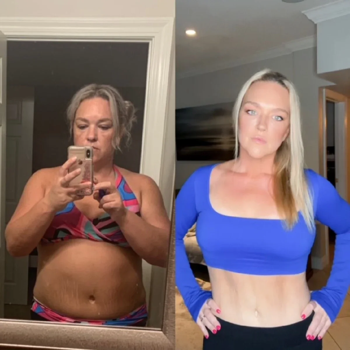 Melanie Manar is pictured in before-and-after photos documenting her weight loss.