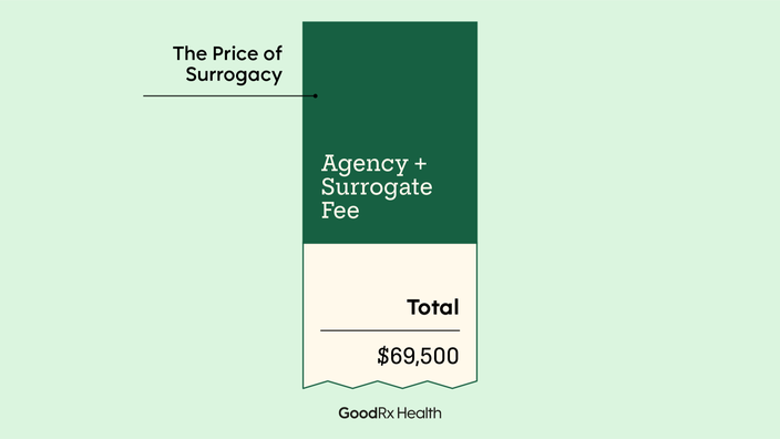 Receipt graphic that reads: “Agency + Surrogate Fee (The Price of Surrogacy) Total: $69,500"