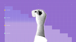 Light-purple background with graph paper texture and representational step graph. In the center is a black-and-white cutout of a hand holding a square medication patch.
GoodRx Health