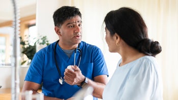 diabetes-type-2: medical professional speaking to patient about medication 1293927713