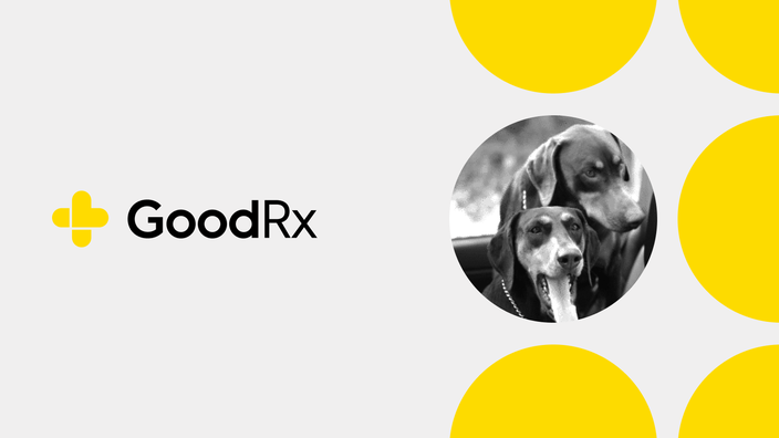 GoodRx logo and portrait of Lacy Ann and Rex