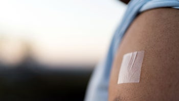 Smoking Cessation: closeup nicotine patch on arm 1332401209