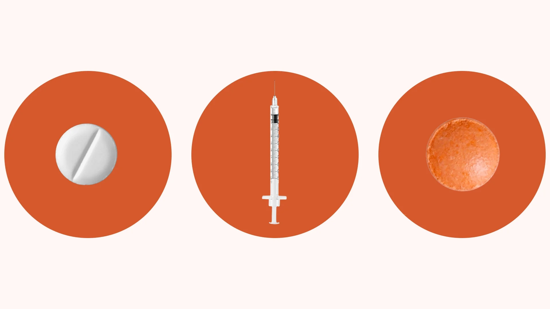 Three different types of drugs that interact with Enbrel. They are cut out and on top of red circles lined up in a row.
