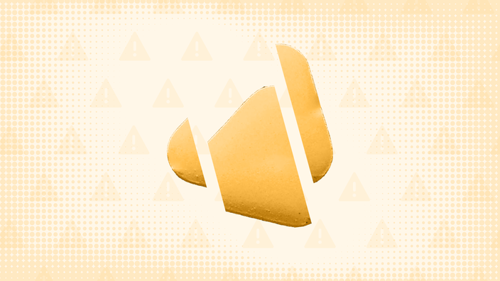 A custom graphic includes a light-orange background with a warning sign pattern and a triangular orange pill in thirds.