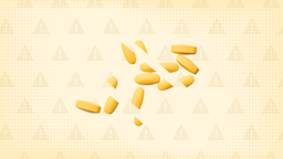 Light yellow background with texture and warning sign pattern. In the center is a pile of yellow pills cut into thirds. 
GoodRx Health