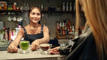 diet-nutrition: barista with matcha and coffee 2190619771