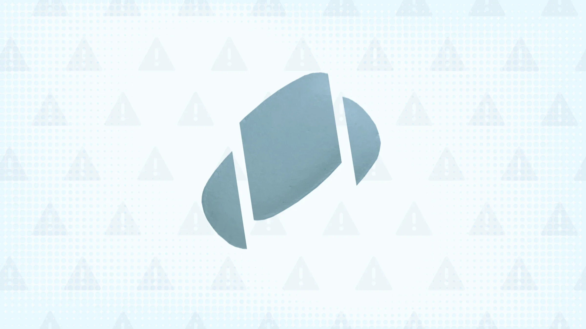 A graphic includes a light-blue background with a warning sign pattern and a rectangular blue pill in thirds. 
GoodRx Health
