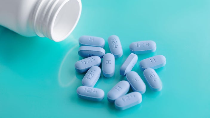 A still-life of PrEP pills, which are pre-exposure prophylaxis medications to prevent HIV infection.