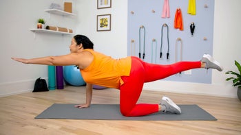 Movement exercise: woman bird dog pose CielitoMVivasGoodRxHealth 2400