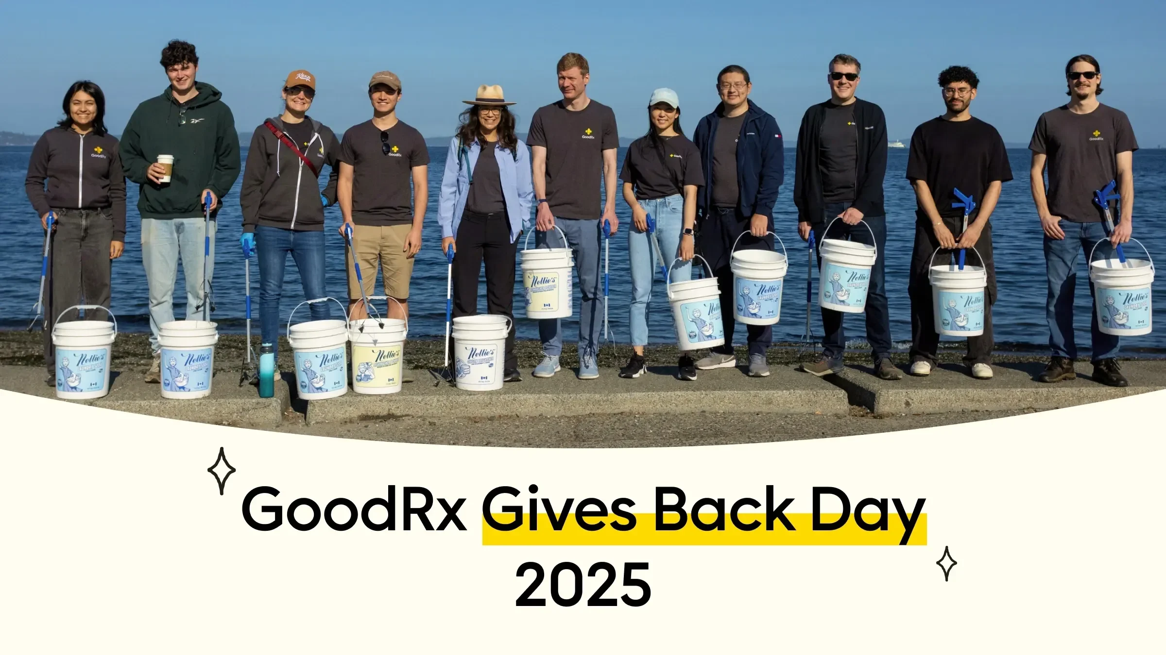 GoodRx employees volunteering with text below that says GoodRx Gives Back Day.