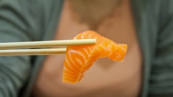 Health: Eye: closeup salmon sashimi 511680212