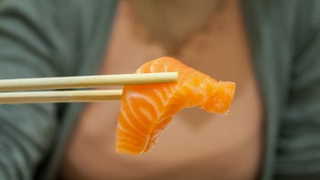 Health: Eye: closeup salmon sashimi-511680212