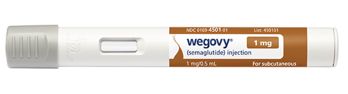 Official brown-label Wegovy pen product shot.