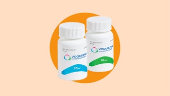 Voquezna: VOQUEZNA medication on orange background CourtesyofPhathomPharma 2400