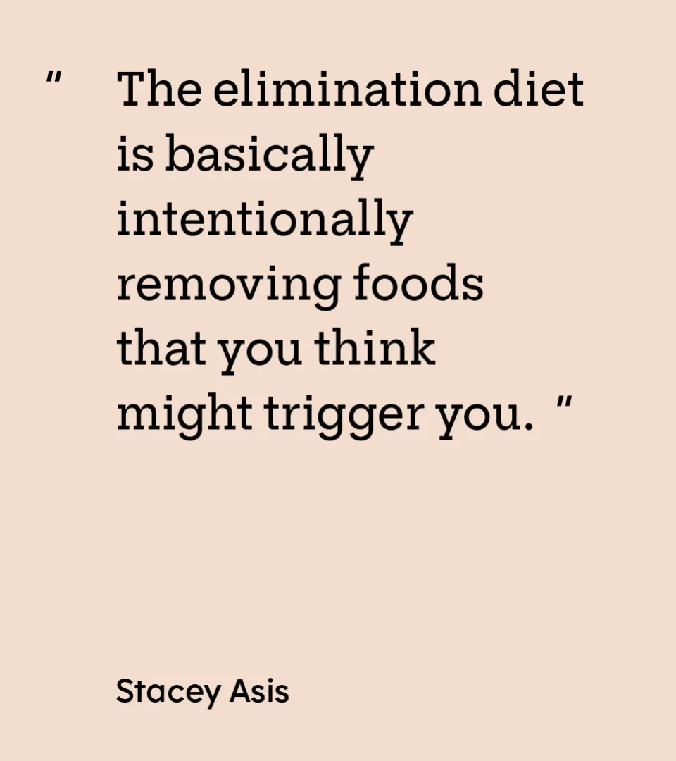 “The elimination diet is basically intentionally removing foods that you think might trigger you.” — Stacey Asis