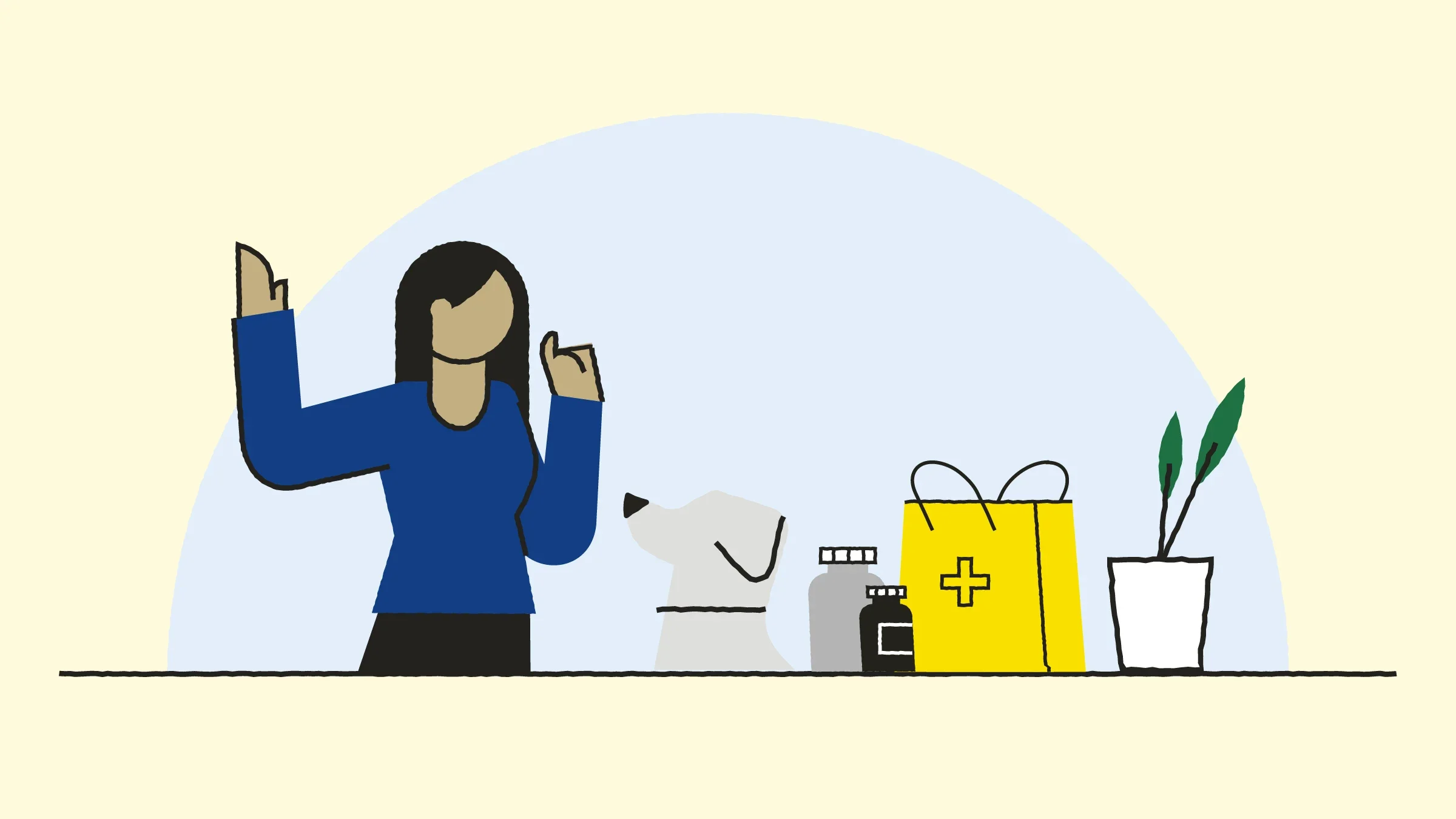 Light yellow background with illustration of a woman with a dog at home  
GoodRx/Health