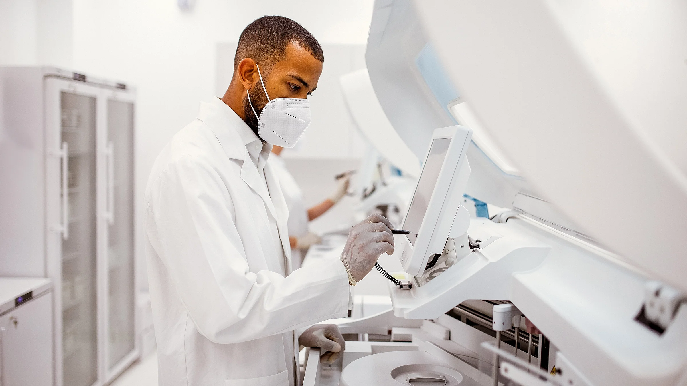 A scientist works in a laboratory.