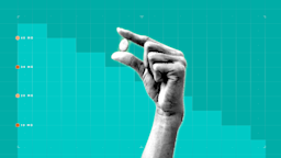 Teal background with graph paper texture and representational step graph. In the center is a black-and-white cutout of a hand holding a single pill.
GoodRx Health