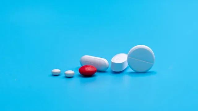 medication basics: pills on blue background 1310855034