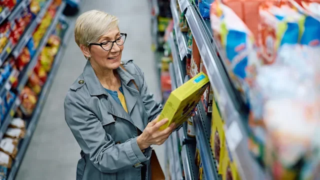diet-nutrition: woman reading cereal box 2210783771