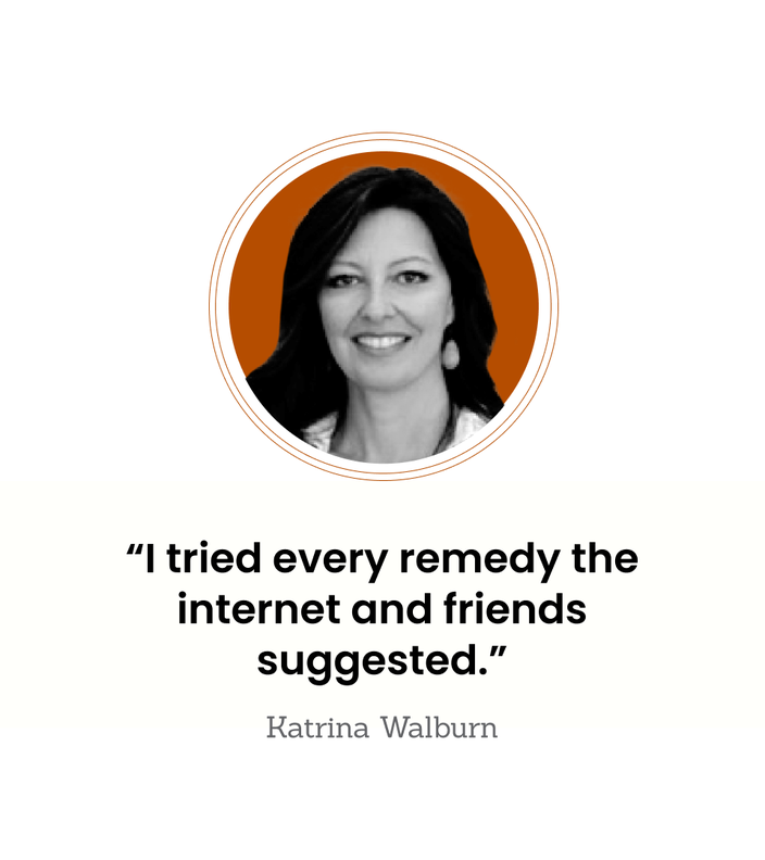 Melissa Baker is pictured in a headshot, with the quote “I tried every remedy the internet and friends suggested.”
