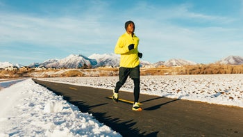 Movement exercise: man running in winter 1201858420