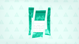Light teal background with halftone texture and warning sign pattern. In the center is a teal medication bag with pills inside.
GoodRx Health