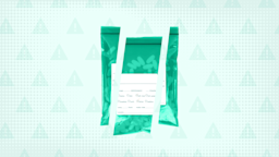 Light teal background with halftone texture and warning sign pattern. In the center is a teal medication bag with pills inside.
GoodRx Health