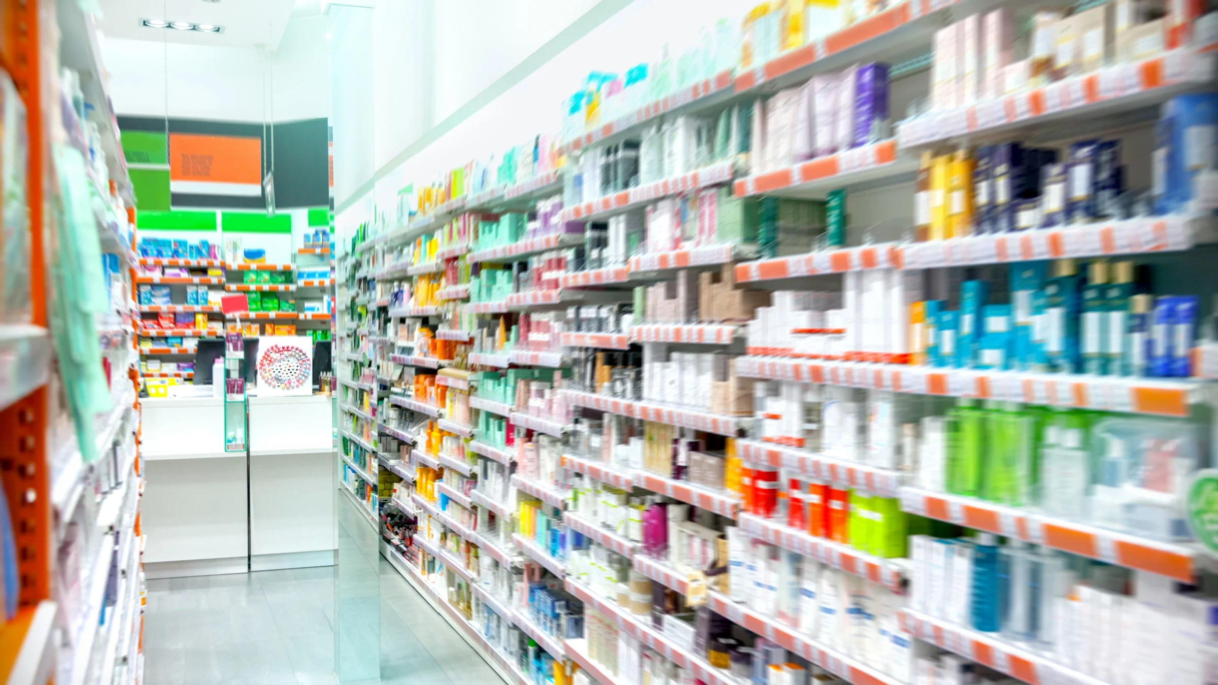 An interior shot of a pharmacy in France.