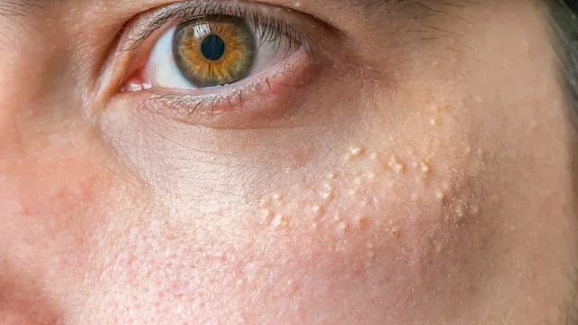 Health: Dermatology: closeup milia under eye 519167976