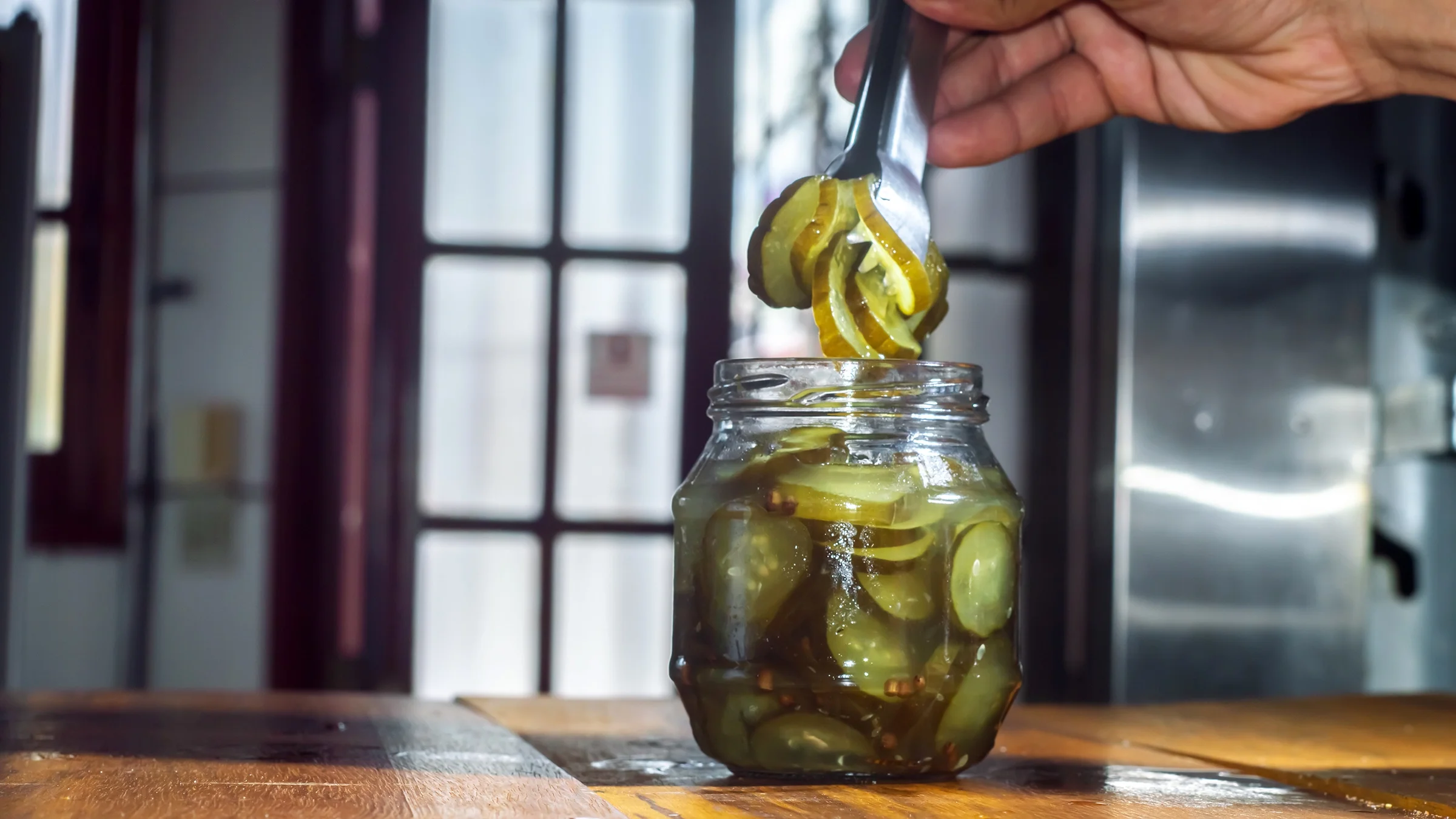 Close-up of a jar of pickles