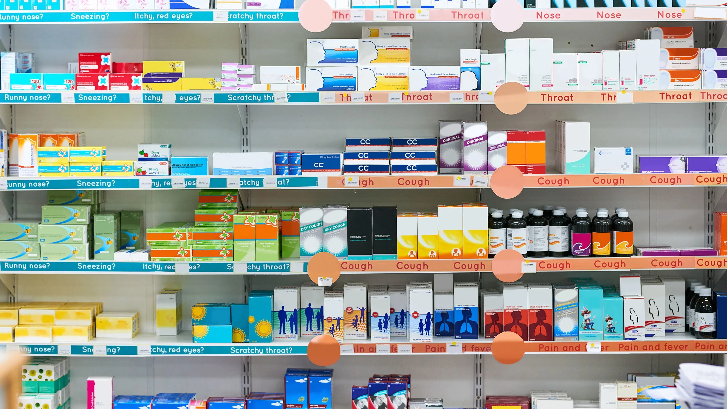 Medication on pharmacy shelves