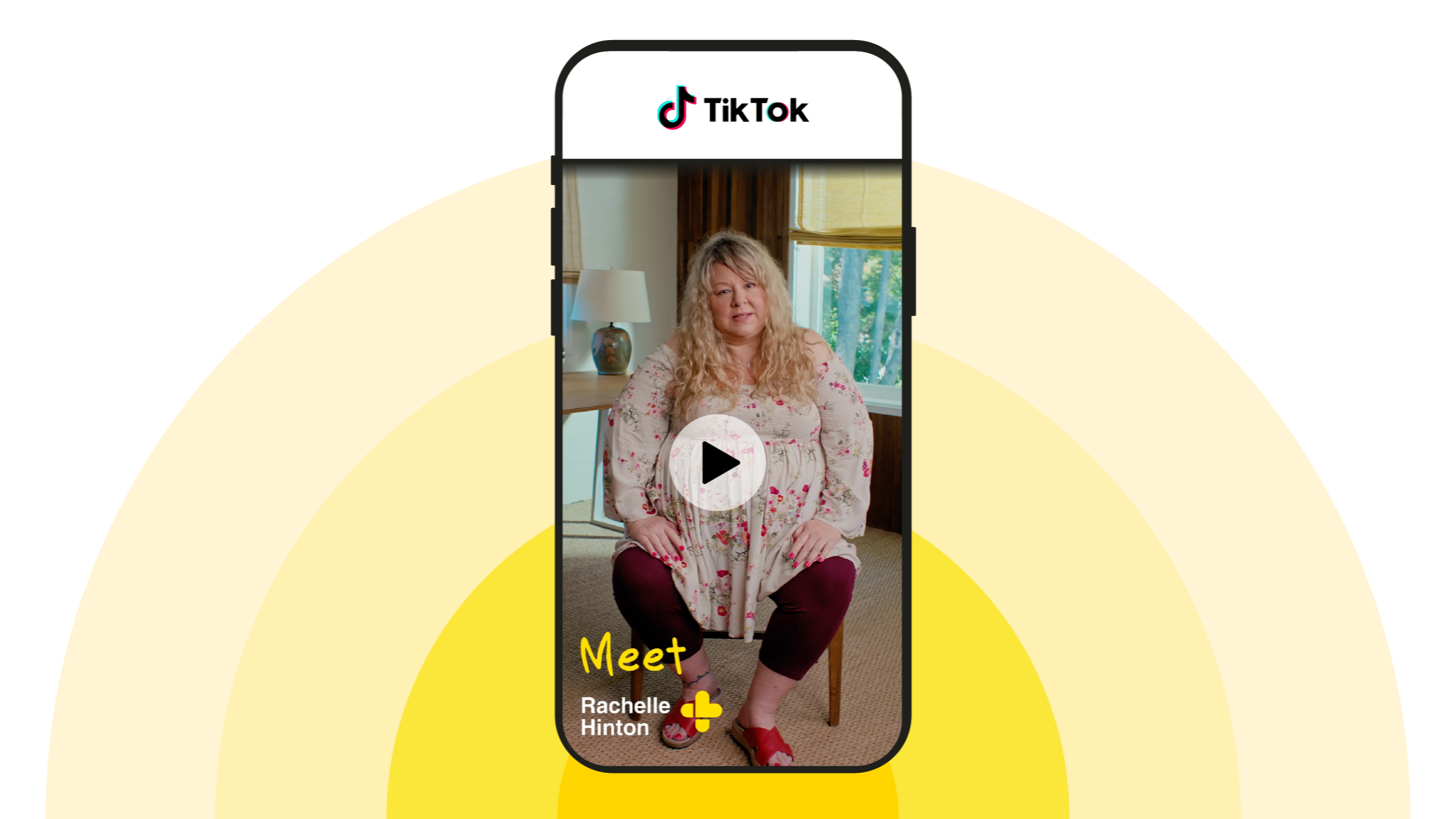 A custom graphic shows a still from a TikTok video with Rachelle Hinton, in a phone mock-up.