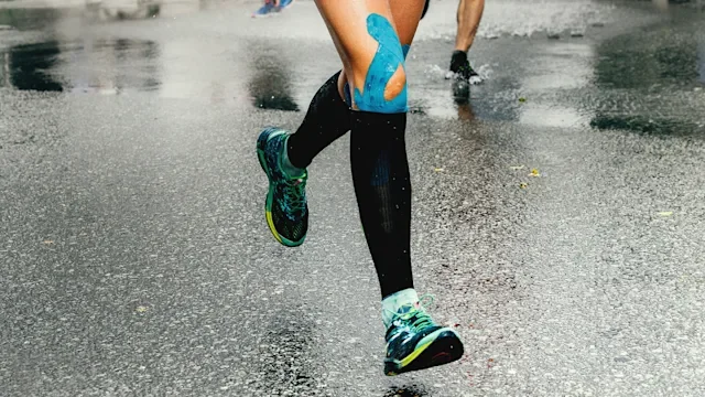 cropped running legs with kinesio tape-932334290
