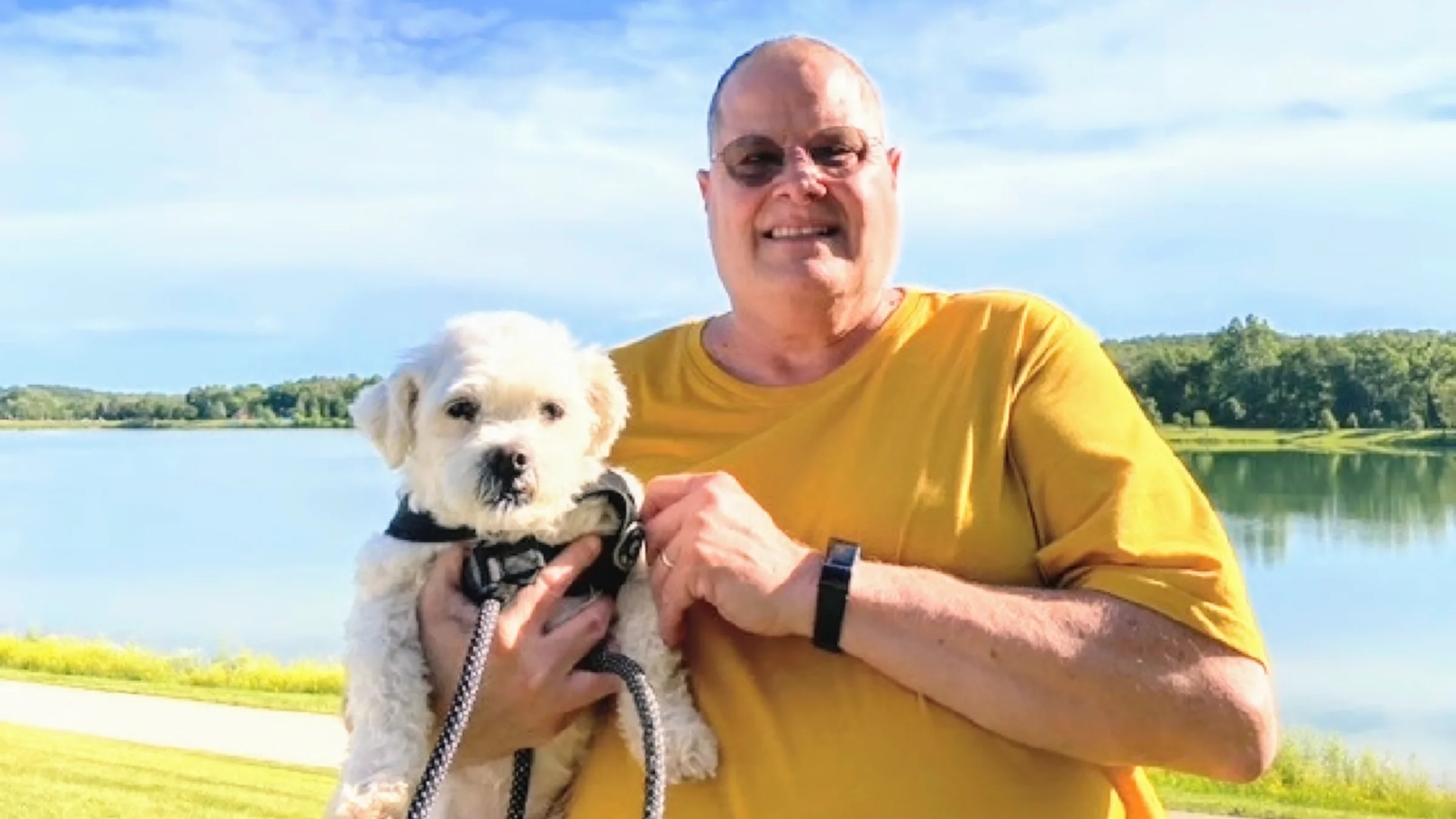 Tom Bowen and his dog, outdoors