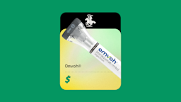 A graphic includes an image of Omvoh against a green and yellow background with dollar signs below it.
GoodRx Health, Courtesy of Eli Lilly & Company