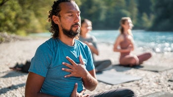 Mental-health: man deep breathing exercise 1822481985