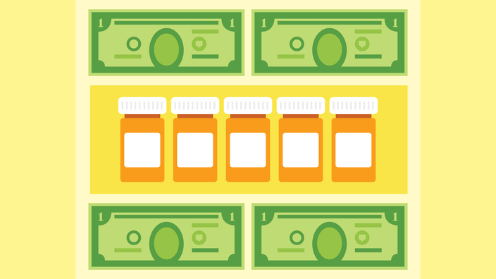 Dollar bills and prescription bottles