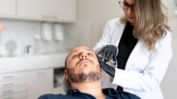 A man gets a Botox injection. Botox (onabotulinumtoxinA) was approved by the FDA to prevent chronic migraine. 
FG Trade/E+ via Getty Images