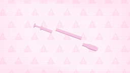 In the center of a light pink background with texture and warning sign pattern is a pink vaginal insertion applicator cut into thirds. 
GoodRx Health