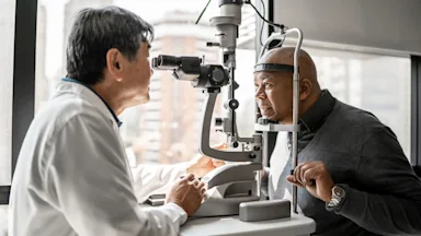 Ophthalmologist examining the eyes of an older adult.
FG Trade/iStock via Getty Images Plus