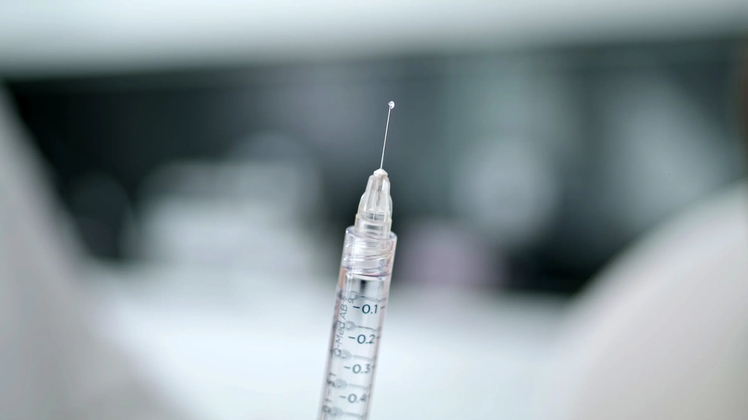 Close-up of a medical syringe.