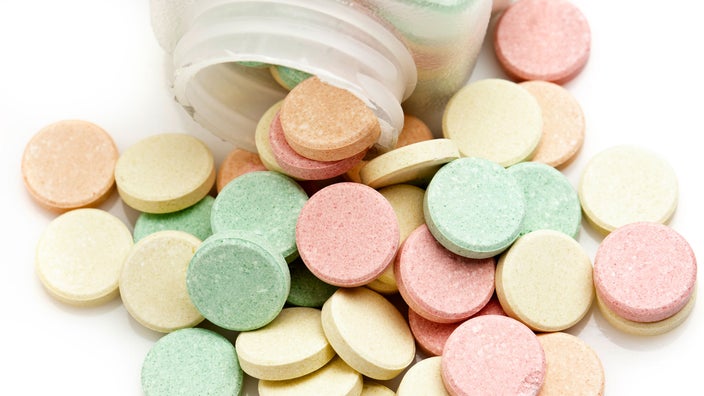 Close-up antacid tablets.