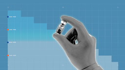 Light-blue background with graph paper texture and representational step graph. In the center is a black-and-white cutout of a gloved hand holding a medication vial.
GoodRx Health
